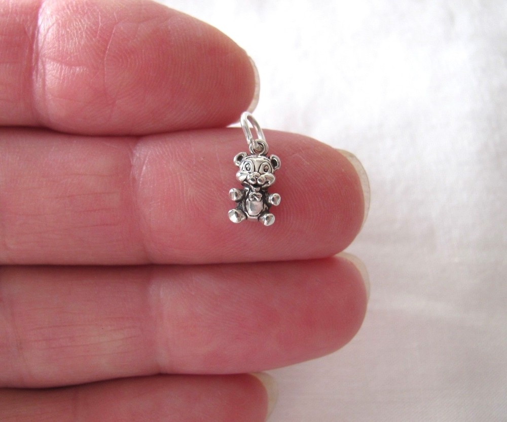 Very small Sterling Silver Teddy bear mini tiny charm.