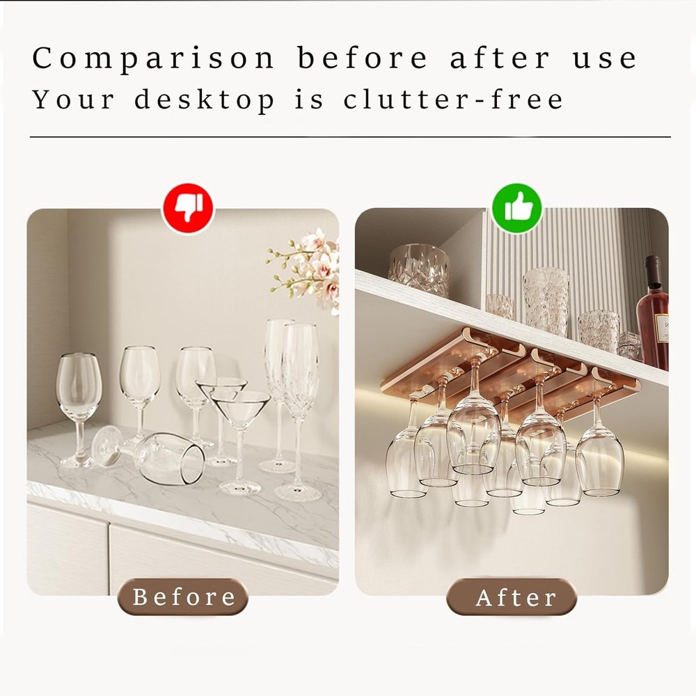 2Pack Wine Glass Holder Under Cabinet No Drilling Installation Stemware Rack