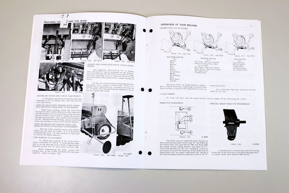 International 510 Grain Drill Planter Owners Operators Manual Settings Chart