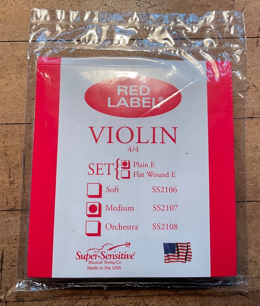 Super-Sensitive Red Label Violin Steel String Set, 4/4 Full Size Medium
