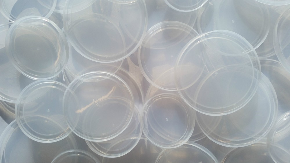 Eight (8) Clear Plastic Lids for Tin Cans. Use for Storage.