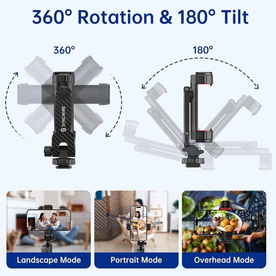 SYNCWIRE Tripod Phone Mount, Universal Smartphone Mount Adapter with 2 Black