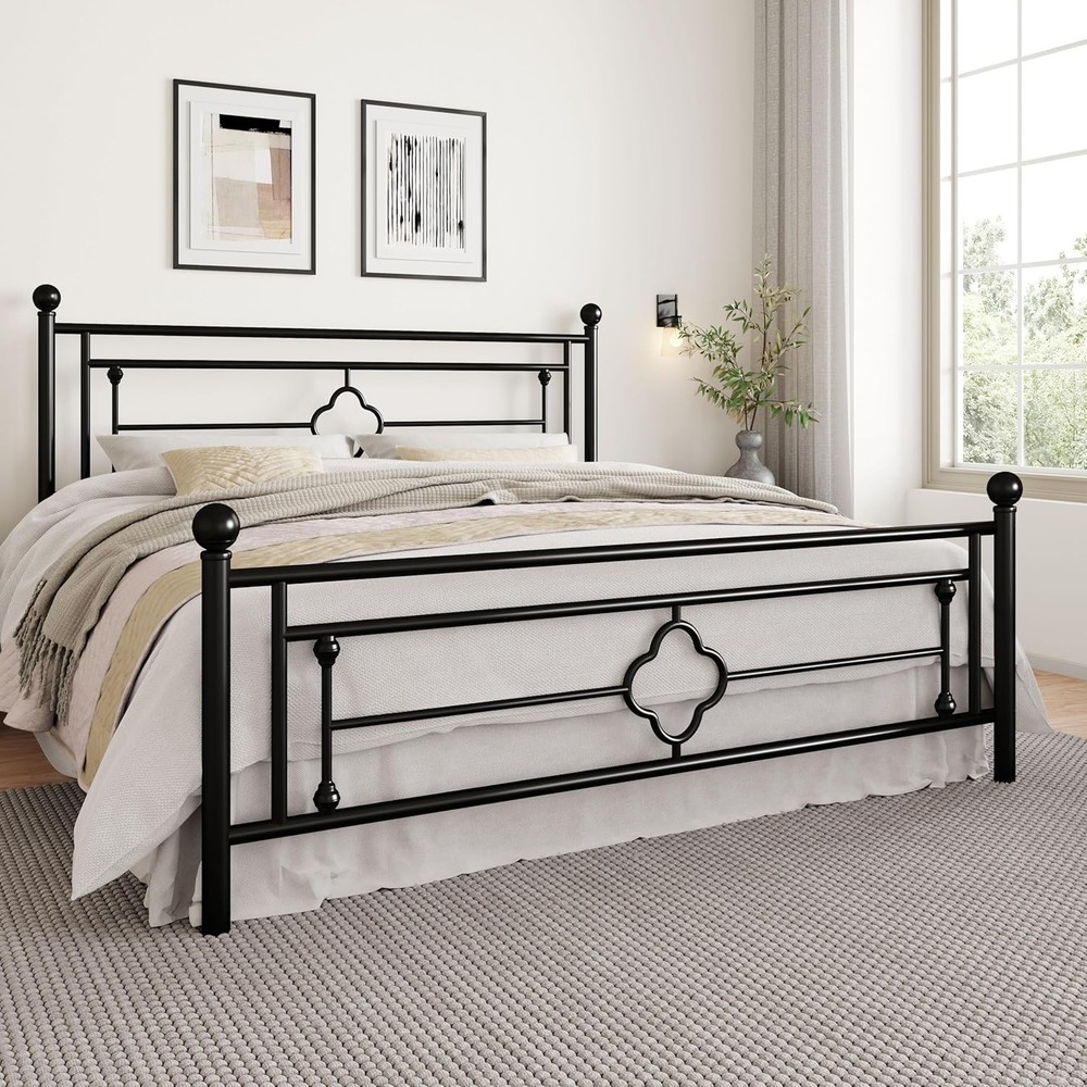 14 Inches Full Size Metal Platform Bed Frame/Vintage Iron-Art Headboad