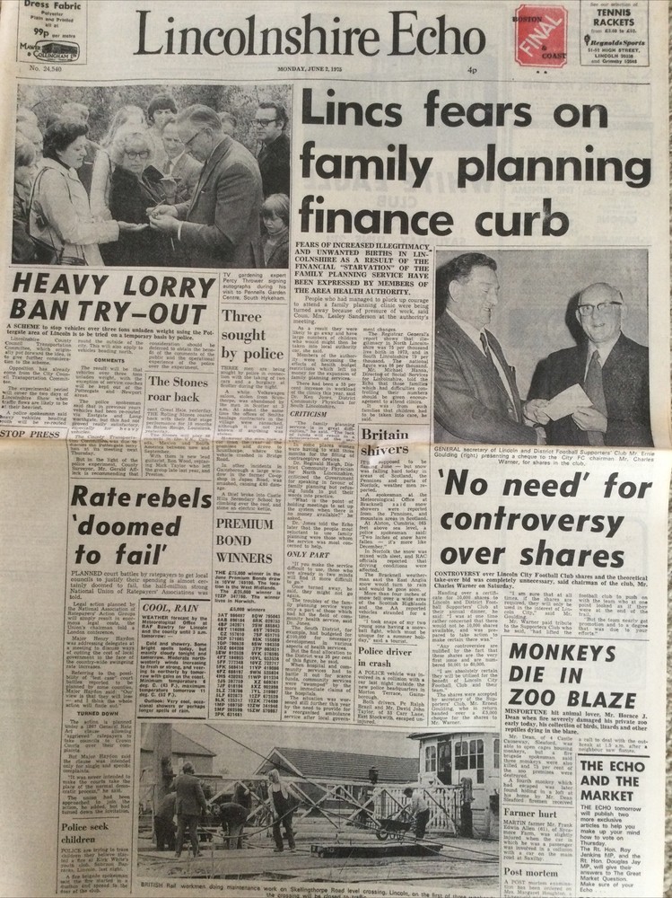 Lincolnshire Echo Newspaper 2nd June 1975