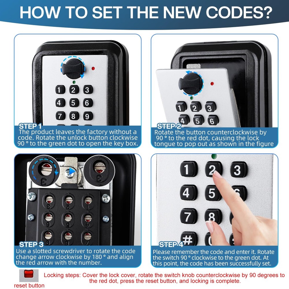 Portable Combination Lock Key Box, 12-Digit Resettable,Large Capacity, Waterp...