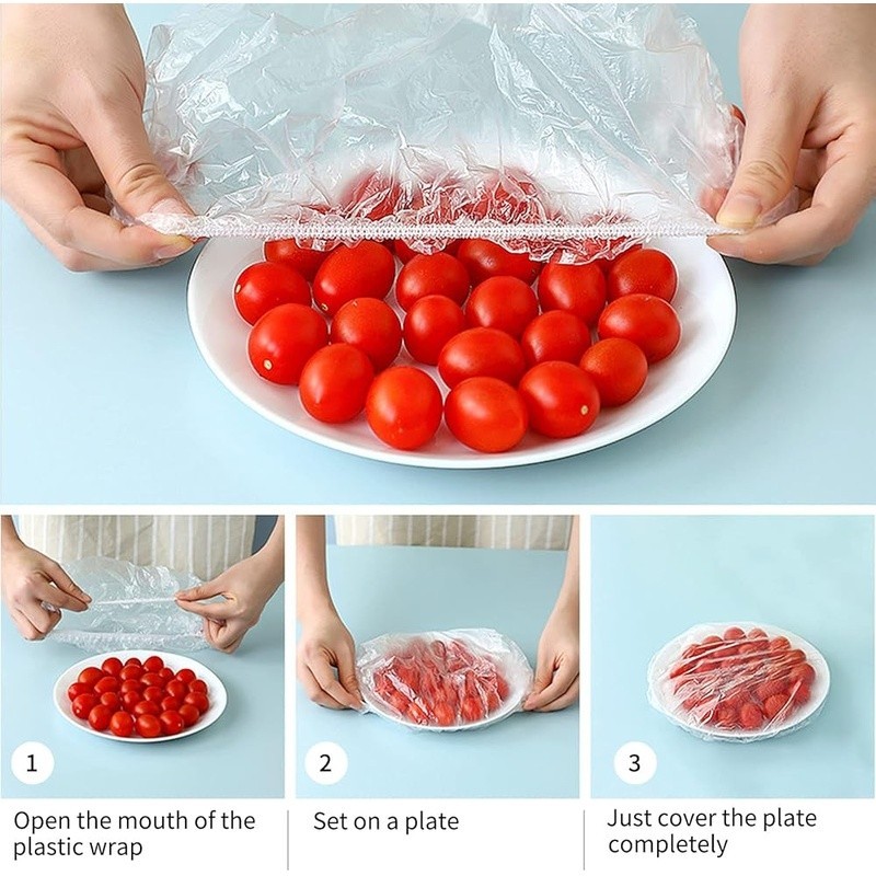 Elastic Food Covers Bowls Plates Stretchable Kitchen Storage Leftovers 200 Pcs