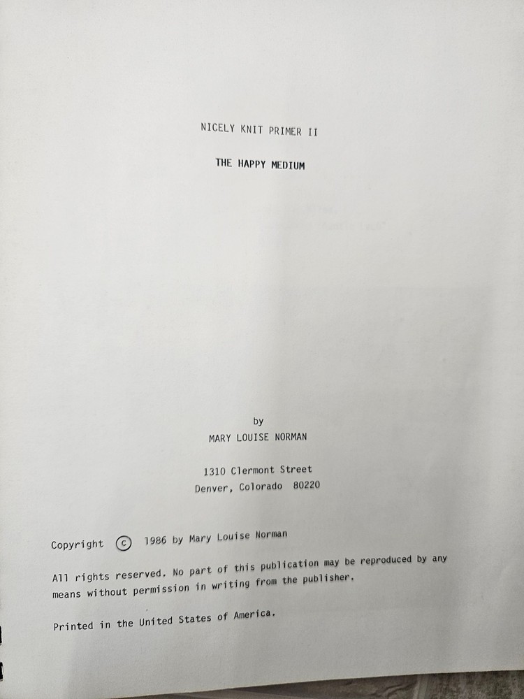 Nicely Knit Primer II Basic Instruction Technique Lesson book Machine Knitting