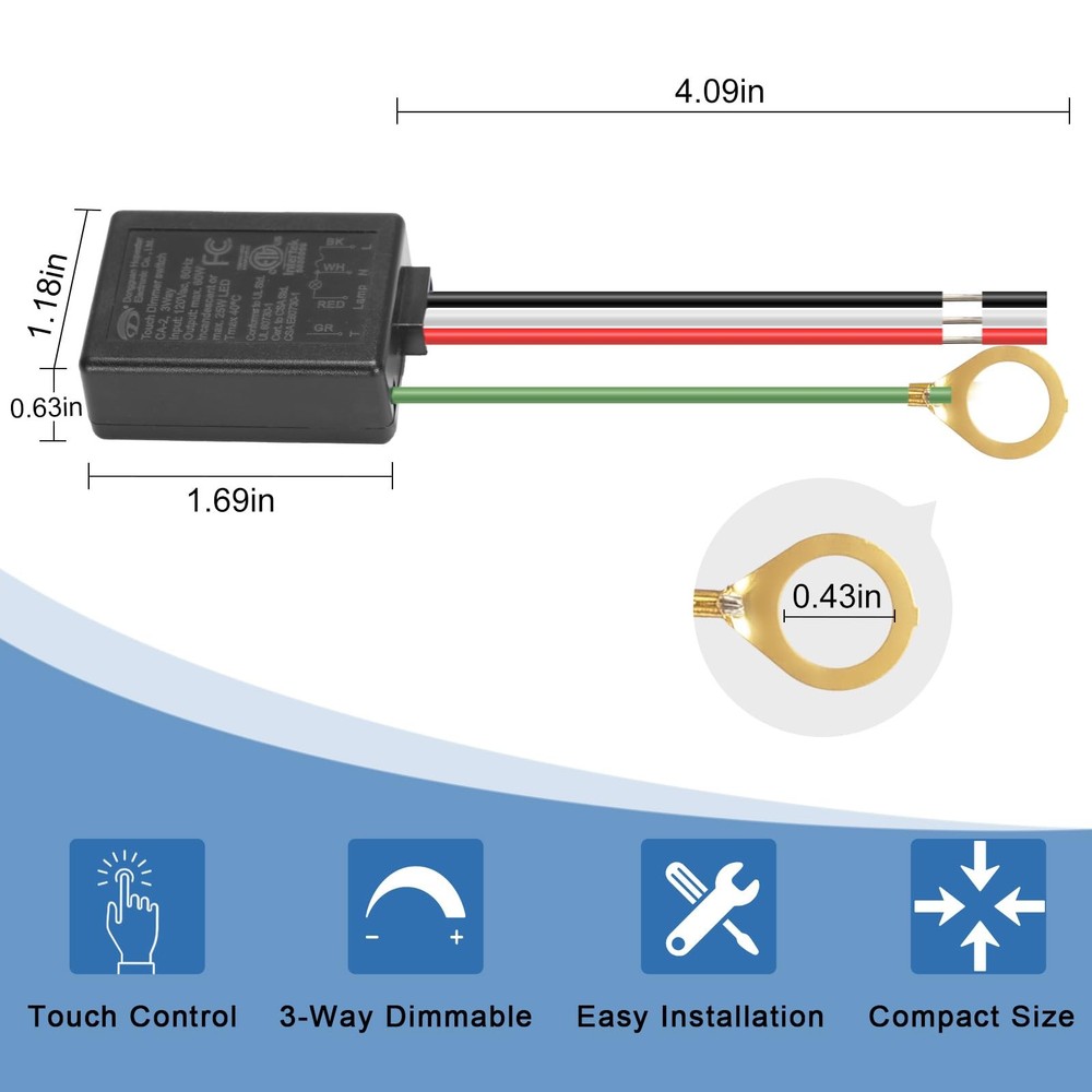 Touch Dimmer Switch 2 Pack, 3 Way Control Modules, Replacement Black