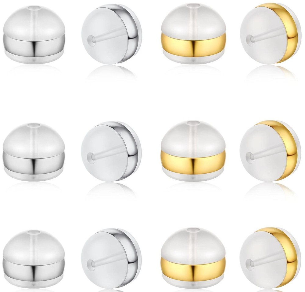 DELECOE 12pcs Soft Silicone Earring Backs for Studs Silver&Gold Belt Rubber E...