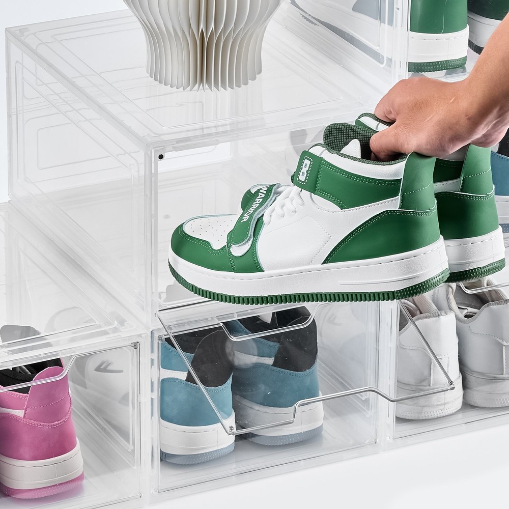 [New]Shoe Storage Boxes, 6 Pack Clear Stackable Shoe Boxes Storage Organizers wi