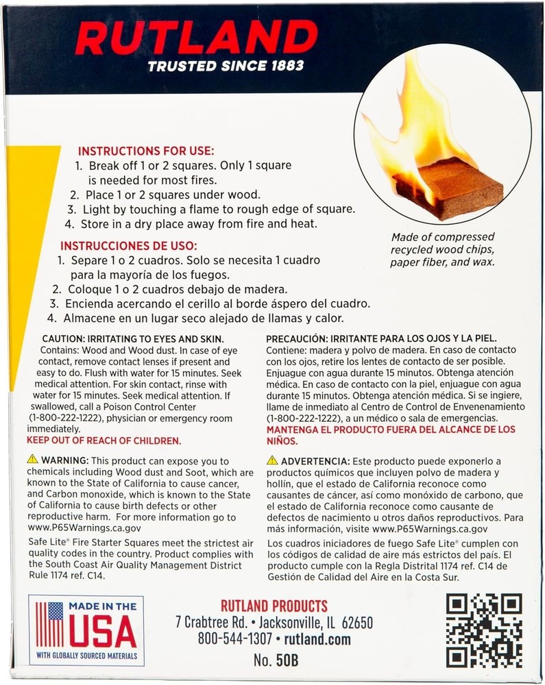 RUTLAND Safe Lite® Fire Starter Squares, 144 count
