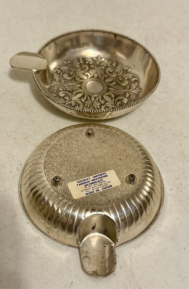 2-Silver plate Ashtray. 4" Made In Japan.