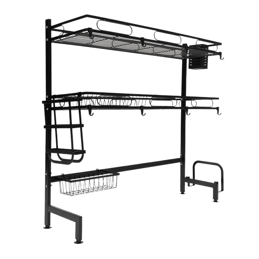 2 Tier Over Sink Dish Drying Rack Cutlery Drainer Kitchen Shelf Cup Organizer