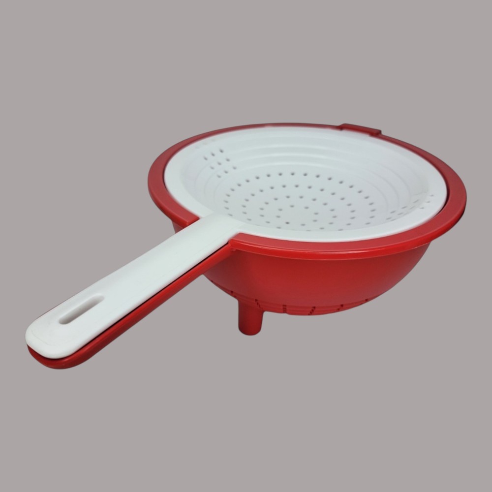 Tupperware Double Colander Berry Strainer Red White 2qt Vintage 2 Piece Nesting