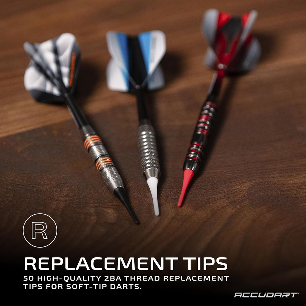 50‑Pack Replacement Soft Tip Dart Points – 2BA Thread Tips for Electronic Dartbo