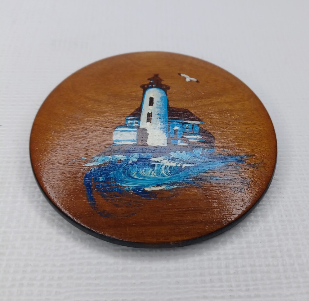 Lighthouse Hand Painted 3" Wood Round