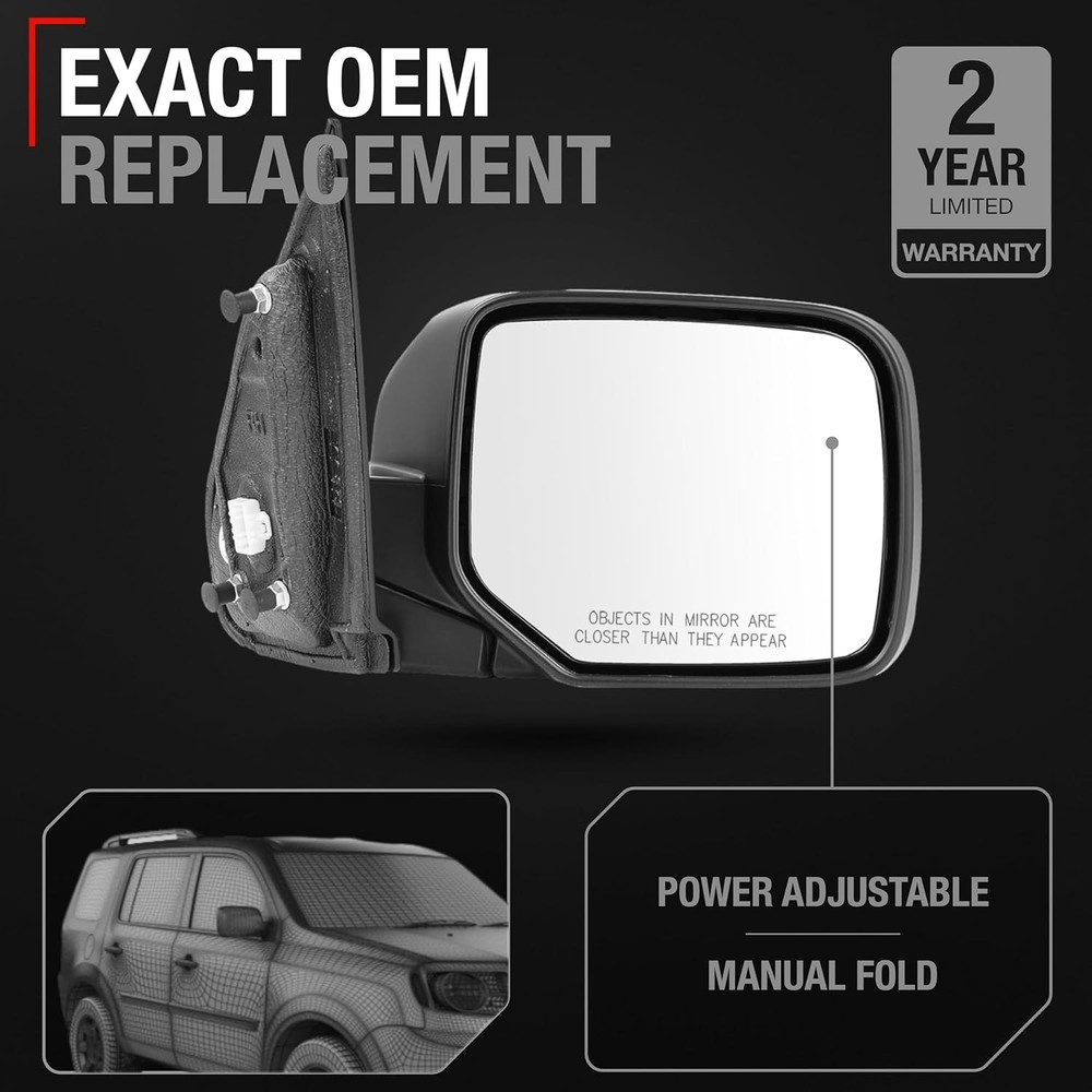 Passenger Side Mirror Replacement - Compatible with 2009-2015 Honda Pilot - Powe