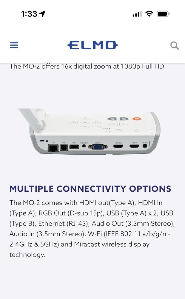 Elmo MO-2 Full HD Stem Document Camera