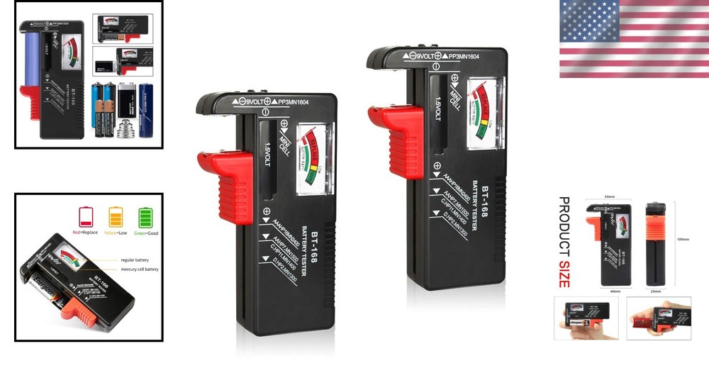 2Pcs Universal Battery Tester Checker for AA AAA C D 9V 1.5V Button Cell Batt...