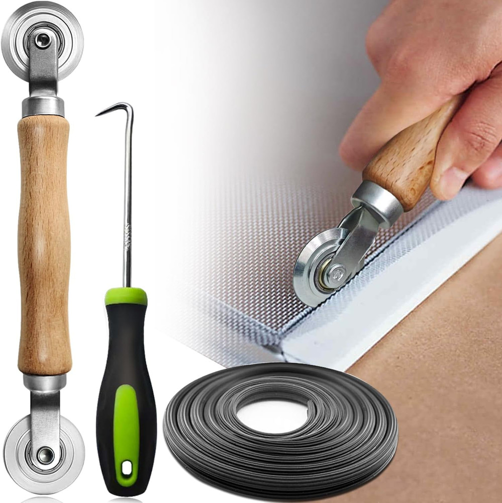 Screen Repair Kit, Screen Roller Tool, Steel Roller with Bear+32Ft Screen Spline