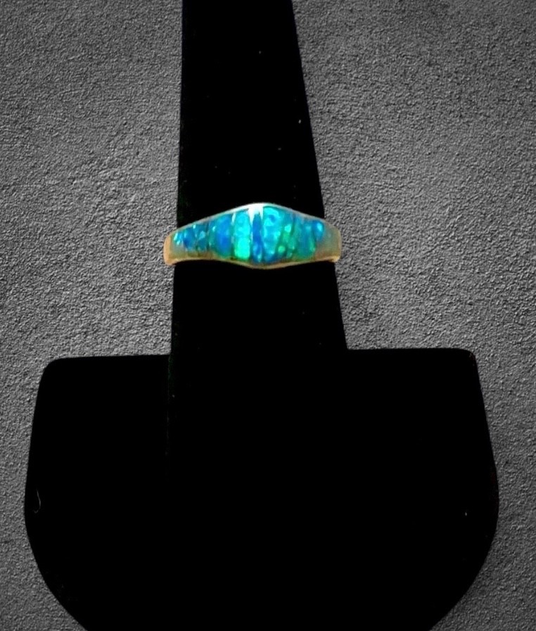 Sterling Silver Inlay Blue Lab Created Opal Band Ring Size 6