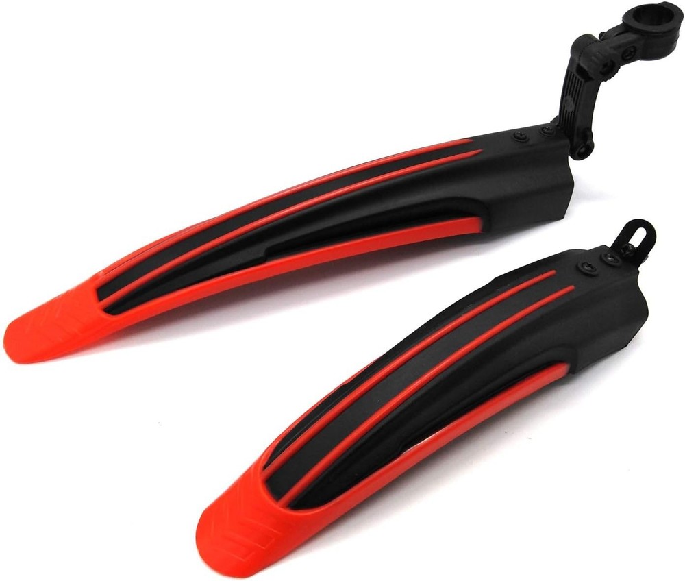 Streamlined Adjustable Mudguard Set for Road & Mountain Bikes - Red + Black