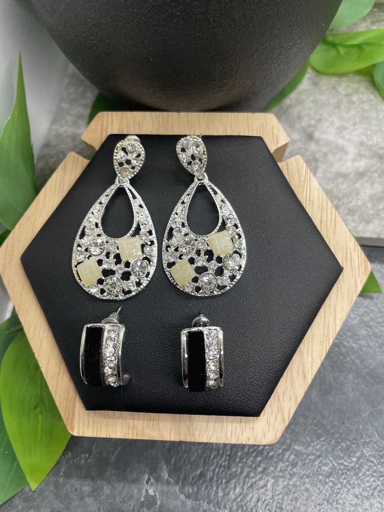 4 PC Silver-tone Earring Set Pierced Boho Retro Dangle Rhinestone New A4672