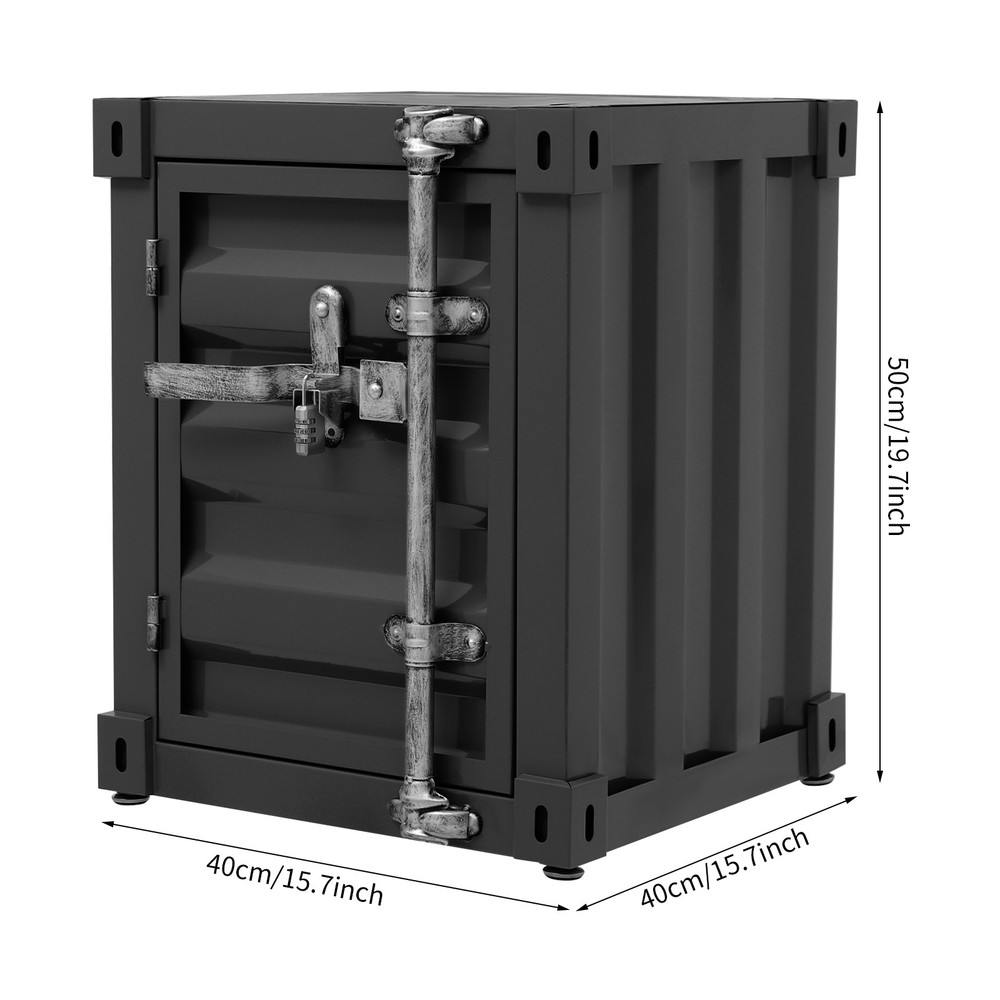 22.05lbs Black Industrial Style Container Cabinet Rectangle Iron Bedside Table