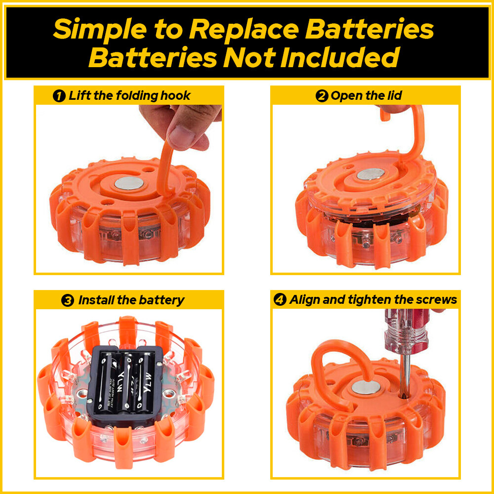 2PCS LED Safety Flare Warning Disc Flashing Roadside Light Strobe Beacon