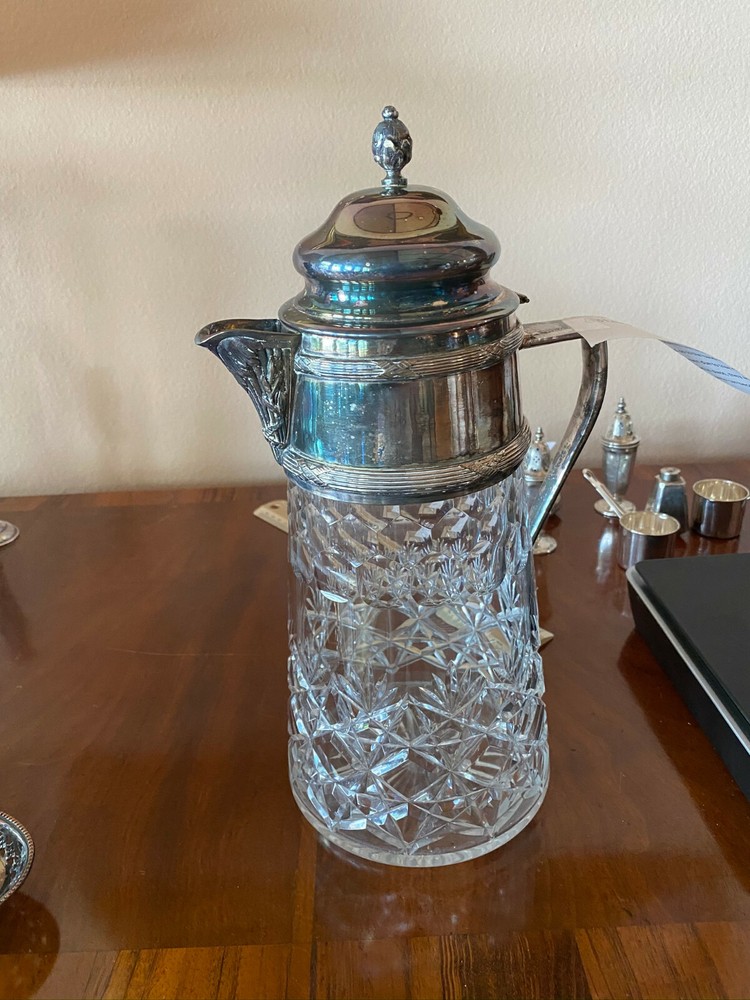 Estate Crystal & Silverplate Pitcher Decanter