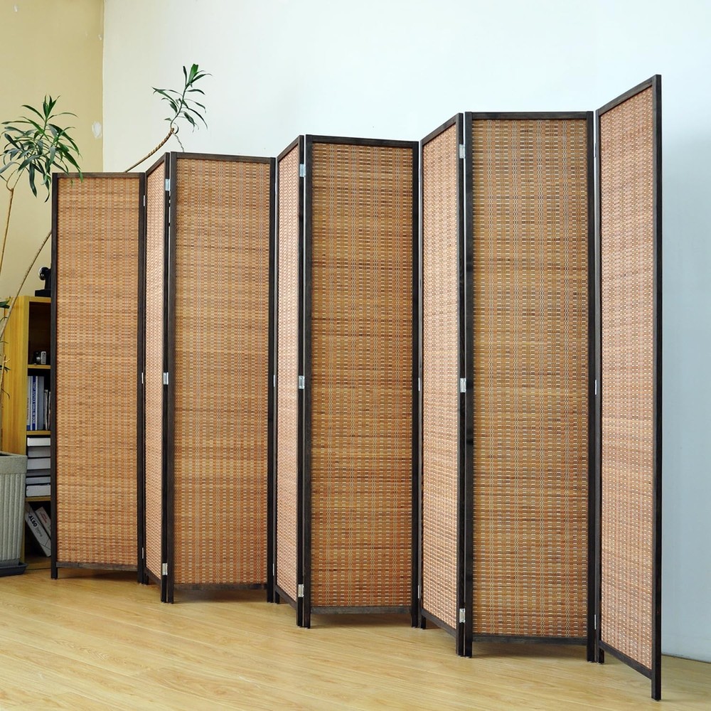 3 Panel Bamboo Room Divider Screen,5.6 FT Tall Bamboo Divider Folding Panel