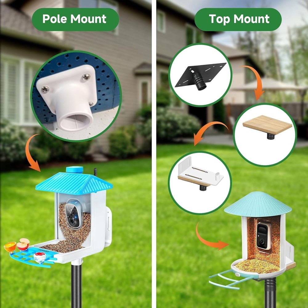 79In Smart Bird Feeder Pole Mount Kit,Adjustable House for Black