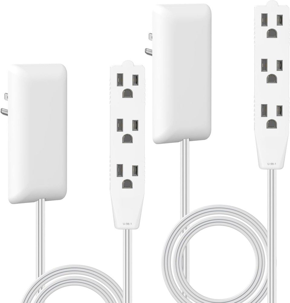 LIDER Flat-Face Outlet Extender with 3 Receptacles, 3 ft-2 Pack, White
