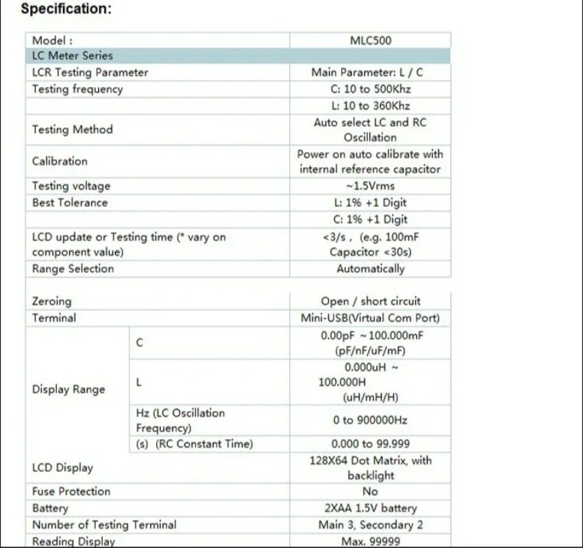 Capacitance Inductance MLC500 Capacitance Meter Digital Display High Precision