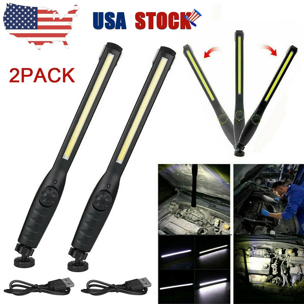 2x Rechargeable COB LED Slim Worklight Flashlight Magnetic Inspection Flashlight