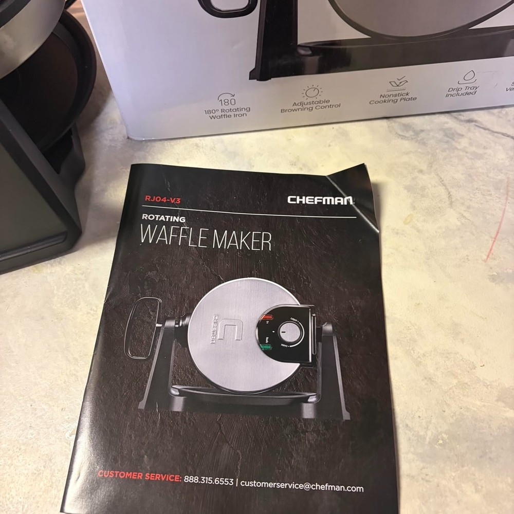 Fluffy Belgian Waffle Maker, Rotating Iron, Non-Stick Plates