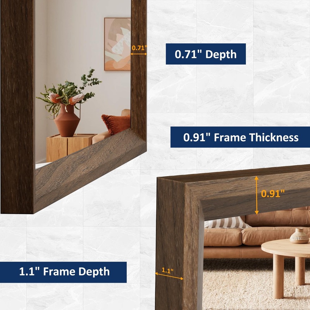 Walnut Bathroom Mirror 24x36 Inch, Walnut Wood Grain Framed Mirror, Rectangle...