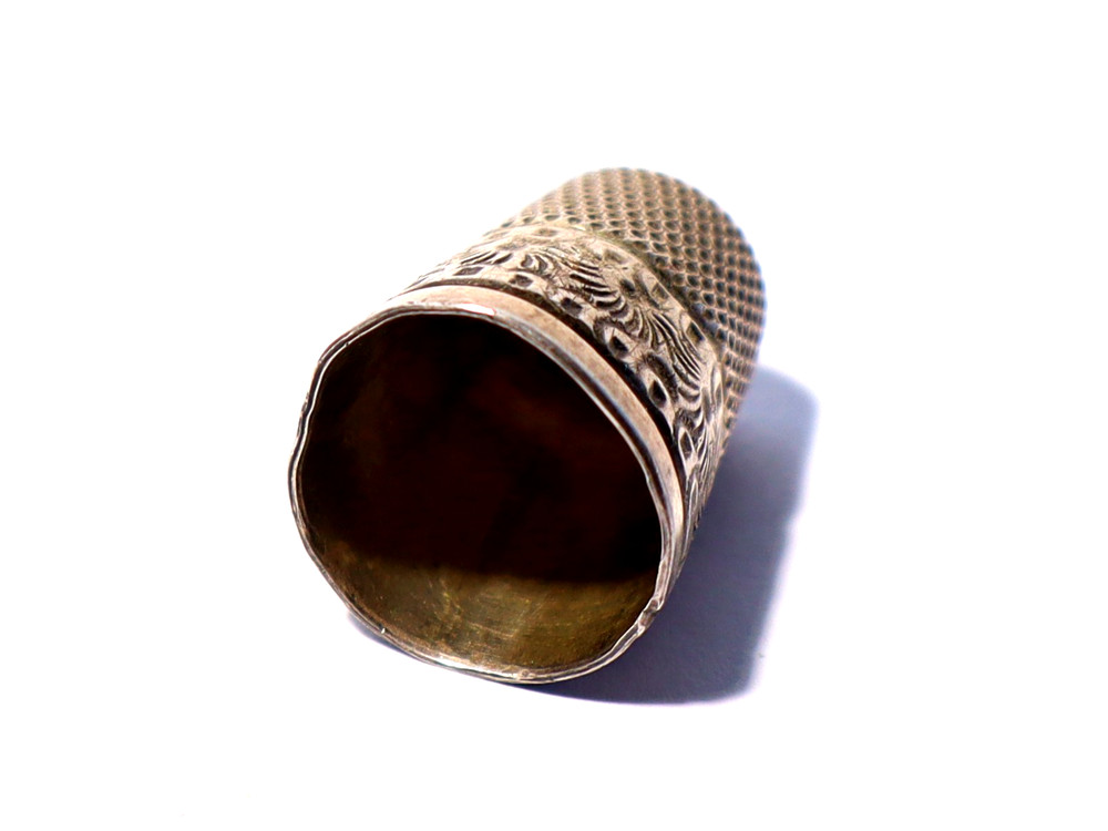 19thC THIMBLE Sterling Silver Half Floral Engraved & Punched #TH8