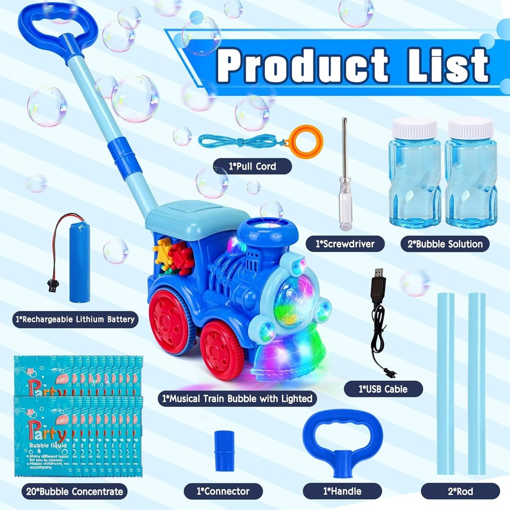 Automatic Bubble Machine Blower Maker, Bubble Music Train with Light Lawn Mower