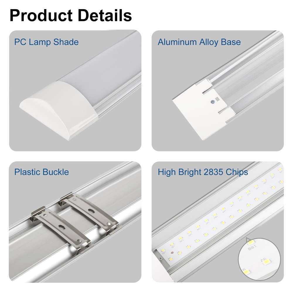 2 Packs 2FT LED Batten Light, Ultra-Thin Ceiling Surface Mounted Light, 20W, ...