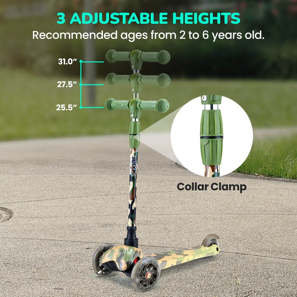 Hurtle Lightweight & Adjustable Mini Kickboard Scooter w/ LED Light Wheel (Camo)
