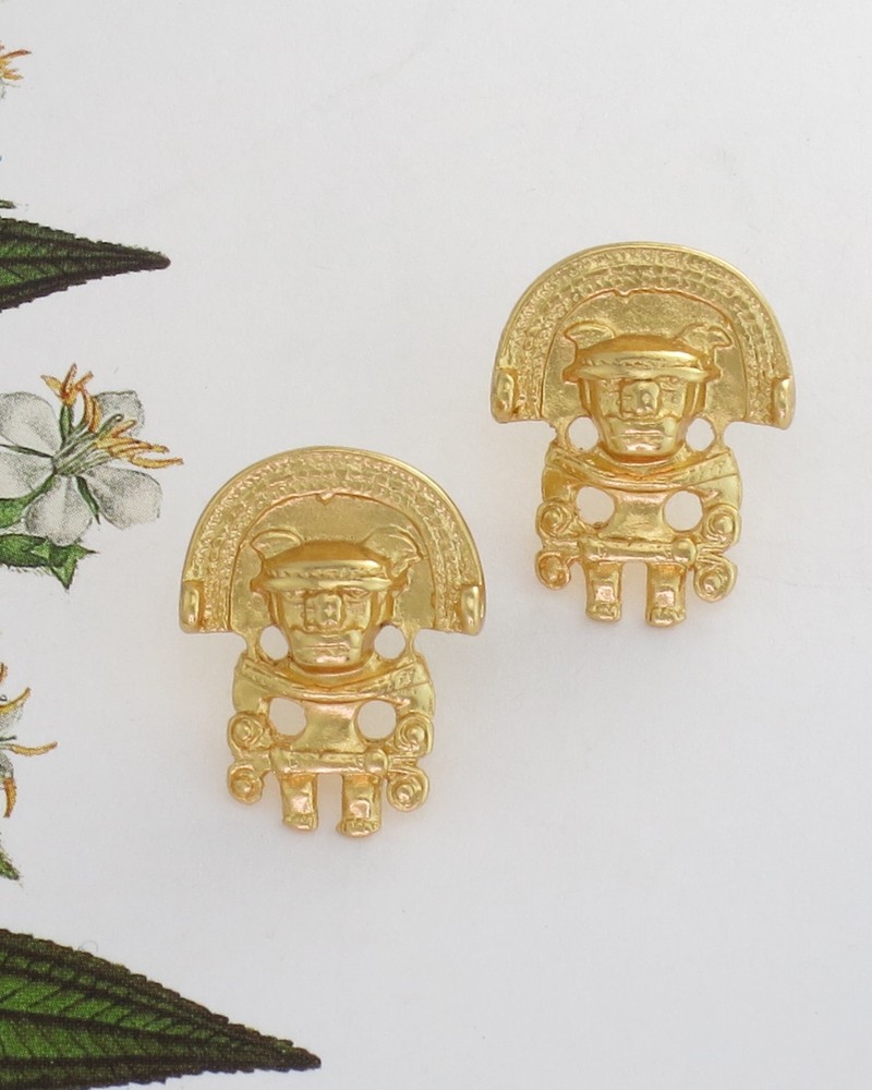 24k GP Anthropomorphic Figure 0.9" Drop Earrings
