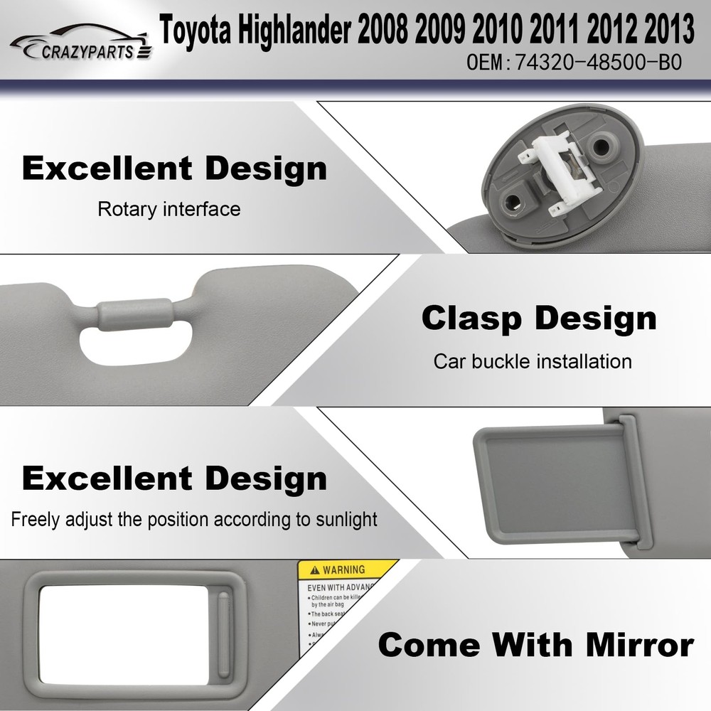 Driver Left Side Sun Visor Replacement Compatible with Gray(Left Driver)