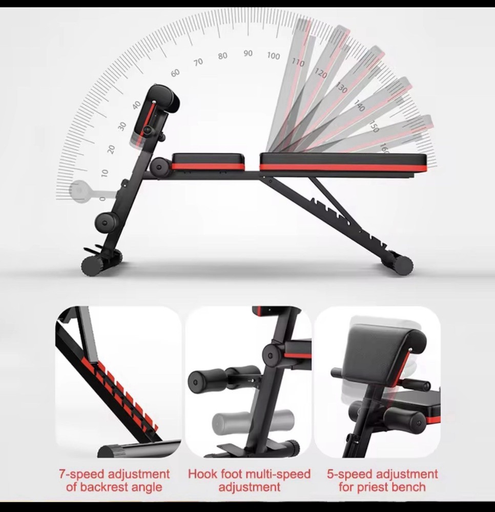 Adjustable Weight Bench, Black/Red, 7-Speed Backrest, 5-Speed Priest Bench