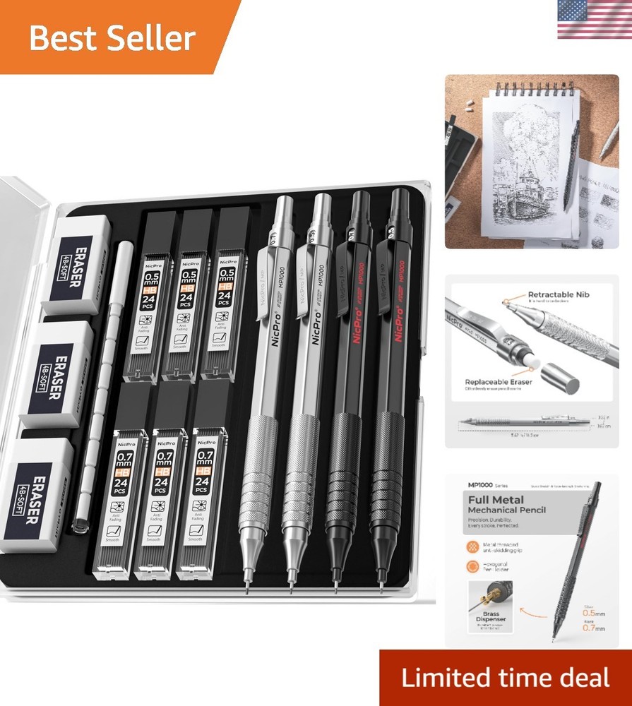 Durable & Stylish Mechanical Pencil Set for Precision Drafting - 4 pcs Included