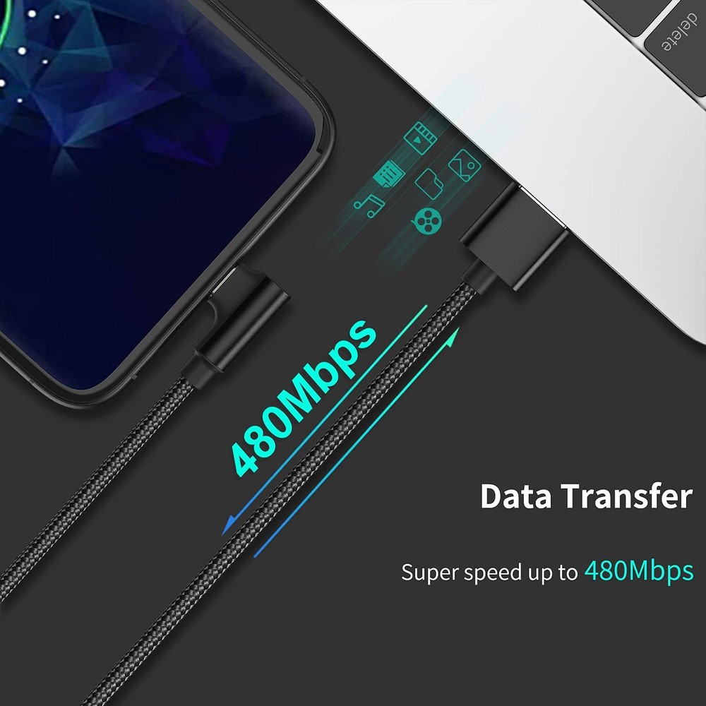 1ft Right Angle USB C Cable Fast Charging, 3 Pack 90 Degree Angled 1FT, USB-C