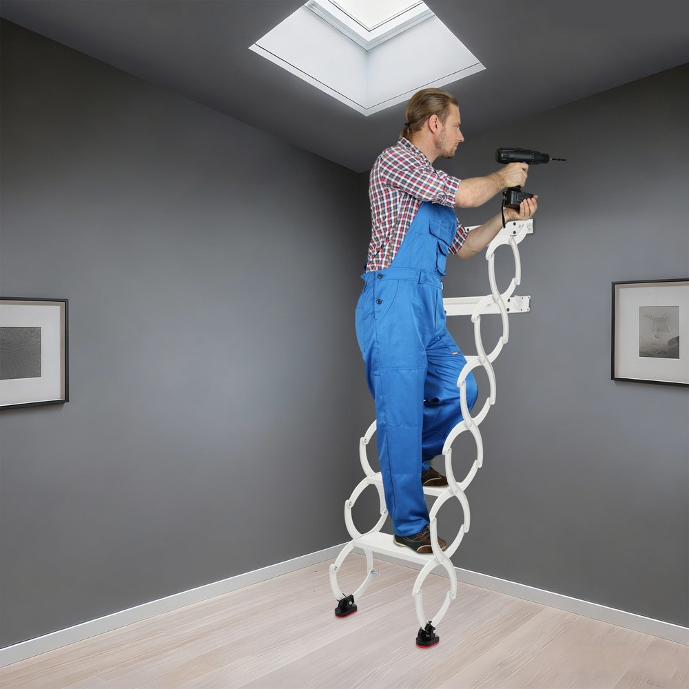 6 Step Wall Mounted Attic Loft Pull Down Ladder Folding Loft Ladder Stairs White
