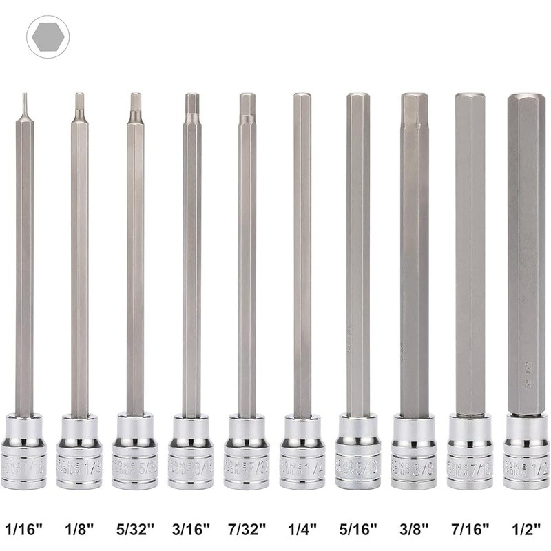10pcs Long 3/8 Drive Socket Set S2 Steel Bits Cr-V Tool Case Durable Transport