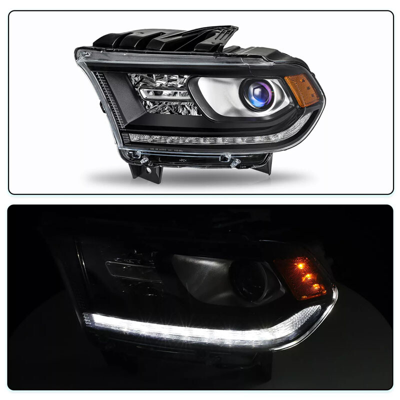Black Halogen LED DRL Headlight For 2014-2020 Dodge Durango Assembly Driver Side