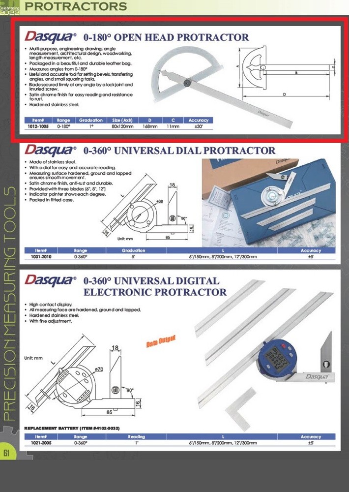 DASQUA 80/120MM OPEN HEAD PROTRACTOR (1012-1005)
